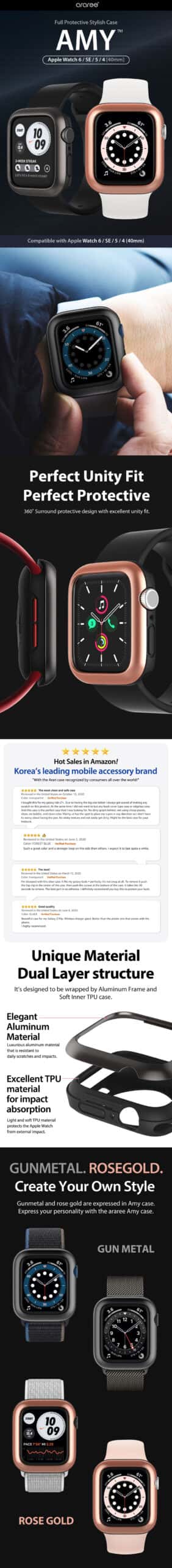 Araree AMY for Apple Watch 6 / SE / 5 / 4 – 40mm Aluminum Stylish Case
