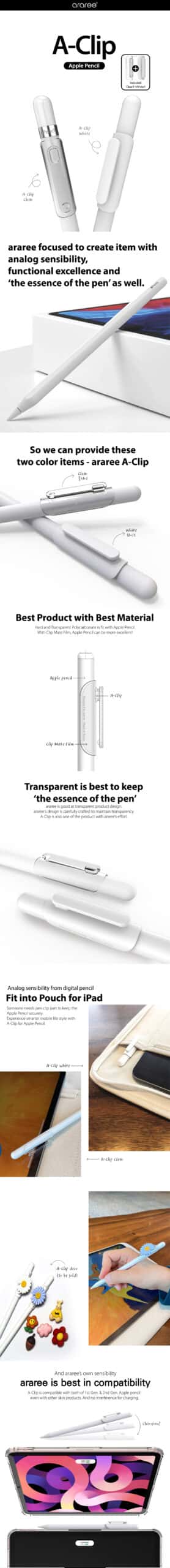 Araree A-Clip Clear & White designed for Pencil 1st and 2nd Generation