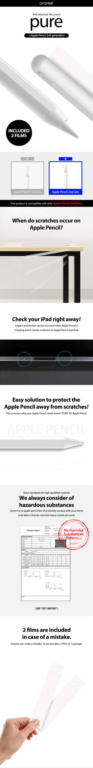 Araree PURE Film Clear Cover for Apple Pencil 2nd Generation