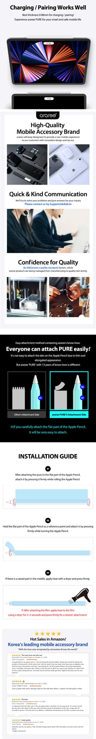 Araree PURE Film Clear Cover for Apple Pencil 2nd Generation