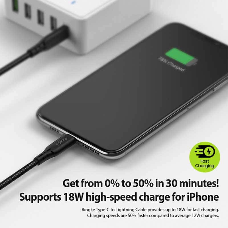 RINGKE USB-C TYPE TO LIGHTNING CABLE, 4ft 120cm 1.2m Sync Cord Compatible with i-Phone i-Pad & i-Pod