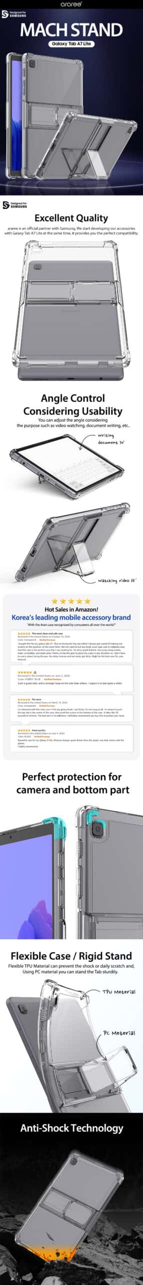 ARAREE SAMSUNG GALAXY TAB A7 LITE MACH STAND TABLET FULL COVER PROTECTIVE STAND CASE