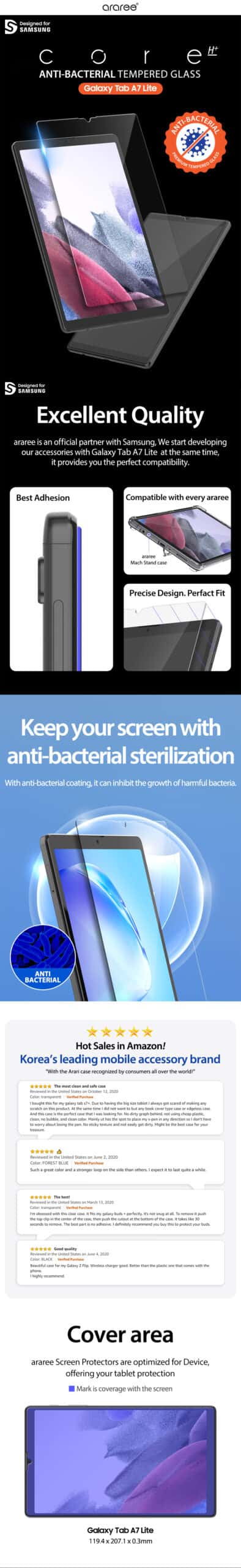 ARAREE SAMSUNG GALAXY TAB A7 LITE SUBCORE FULL COVERAGE TEMPERED GLASS SCREEN PROTECTOR
