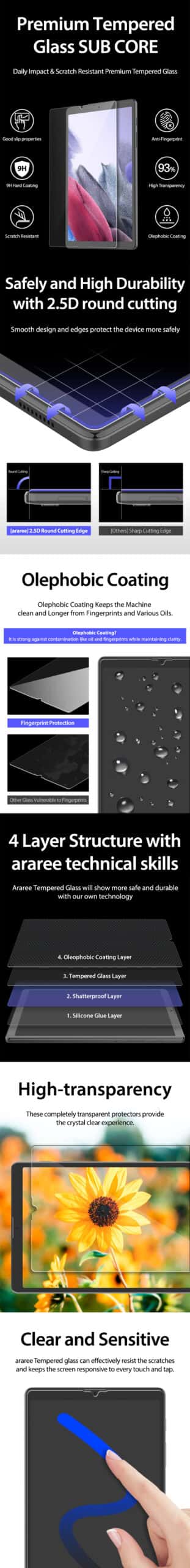 ARAREE SAMSUNG GALAXY TAB A7 LITE SUBCORE FULL COVERAGE TEMPERED GLASS SCREEN PROTECTOR