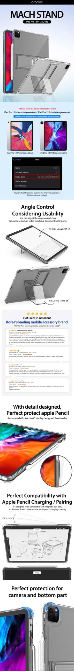 Araree Mach Stand Apple iPad Pro 12.9 inch Angle Control Full Protection Flexible Case