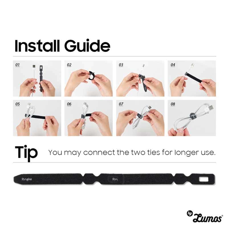 Ringke Magic Cable Tie Unicolor Reusable Hook and Loop Strap Organizer 10 Pcs in a Pack