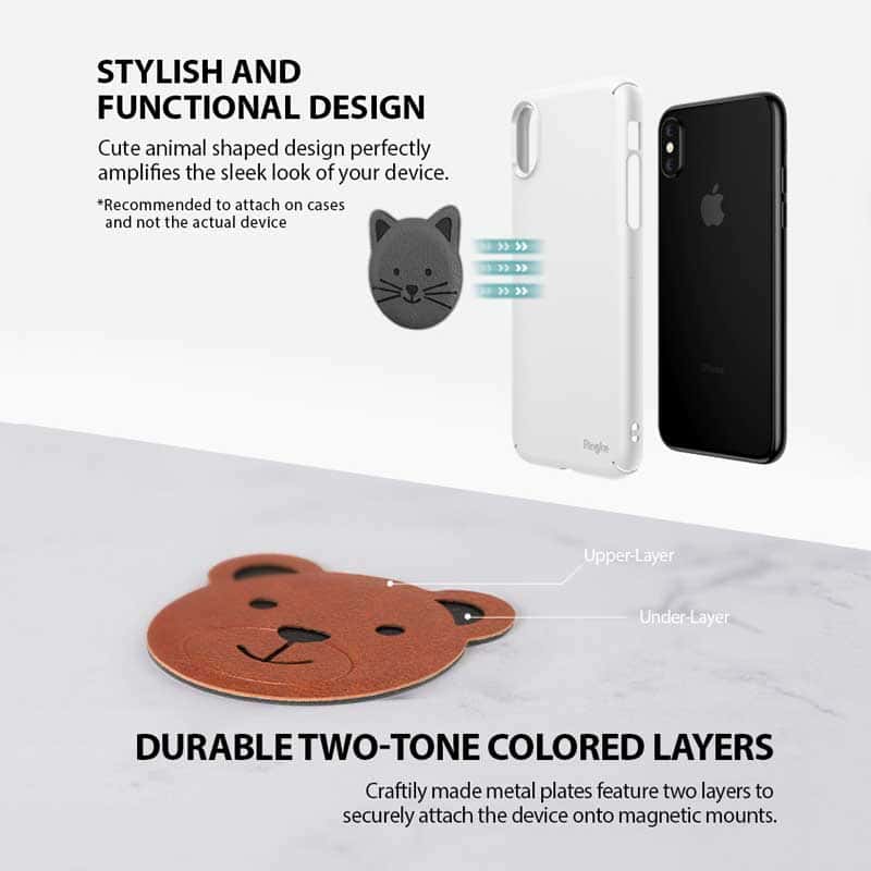 RINGKE CHARACTER METAL PLATE Animal Edition Covered Metal Plate Strong & Secure Hold for Magnetic Car Mount Holder