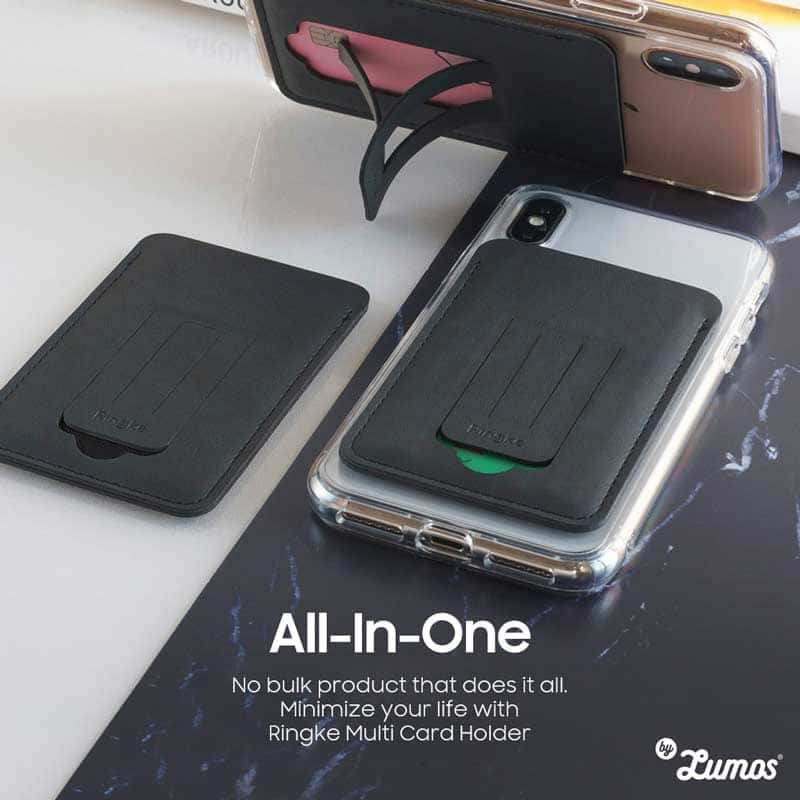 RINGKE MULTI CARD HOLDER CARD STORAGE [3-IN-1] for Smartphones Adhesive Stick On Magnetic Phone Stand Holder