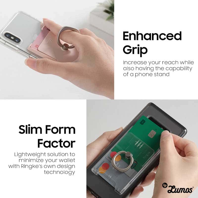 RINGKE RING SLOT CARD 2 HOLDER CARDS Multi Function Rotate 360 Ring Phone Holder