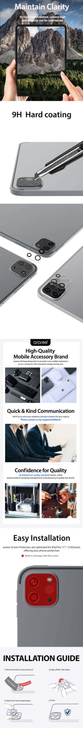 Araree C-Sub Core Apple iPad Pro 11 (2nd,3rd) / 12.9 (4th,5th) Camera Lens Tempered Glass