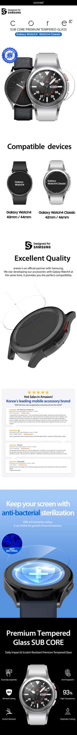 Araree Sub Core Samsung Galaxy Watch 4 / Watch 4 Classic (40mm / 42mm / 44mm / 46mm) Tempered Glass