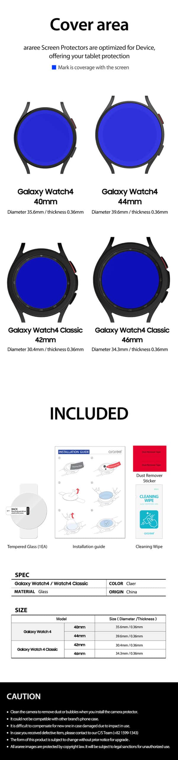 Araree Sub Core Samsung Galaxy Watch 4 / Watch 4 Classic (40mm / 42mm / 44mm / 46mm) Tempered Glass