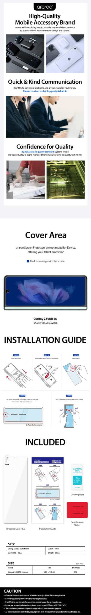 Araree Subcore Samsung Galaxy Z Fold 3 Tempered Glass