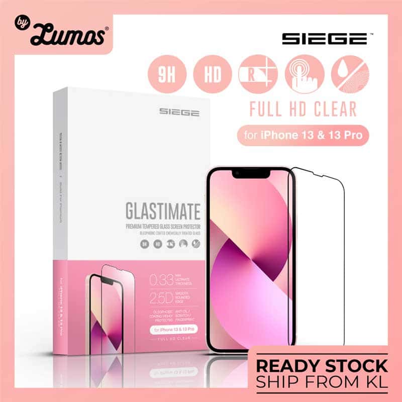 SIEGE GLASTIMATE APPLE iPhone 13 / 13 PRO 2.5D FULL COVERAGE PROTECT HD ( CLEAR ) PREMIUM TEMPERED GLASS SCREEN PROTECTOR