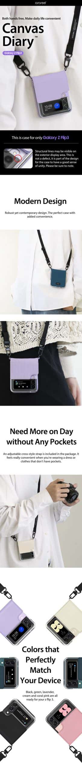 Araree Canvas Diary Series Samsung Galaxy Z Flip 3 Waist Strap Case