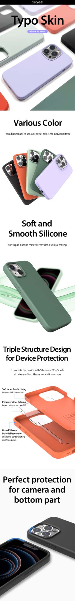 Araree TYPOSKIN Apple iPhone 13 / 13 Mini / 13 Pro / 13 Pro Max Soft &Smooth Silicone Protective Phone Case