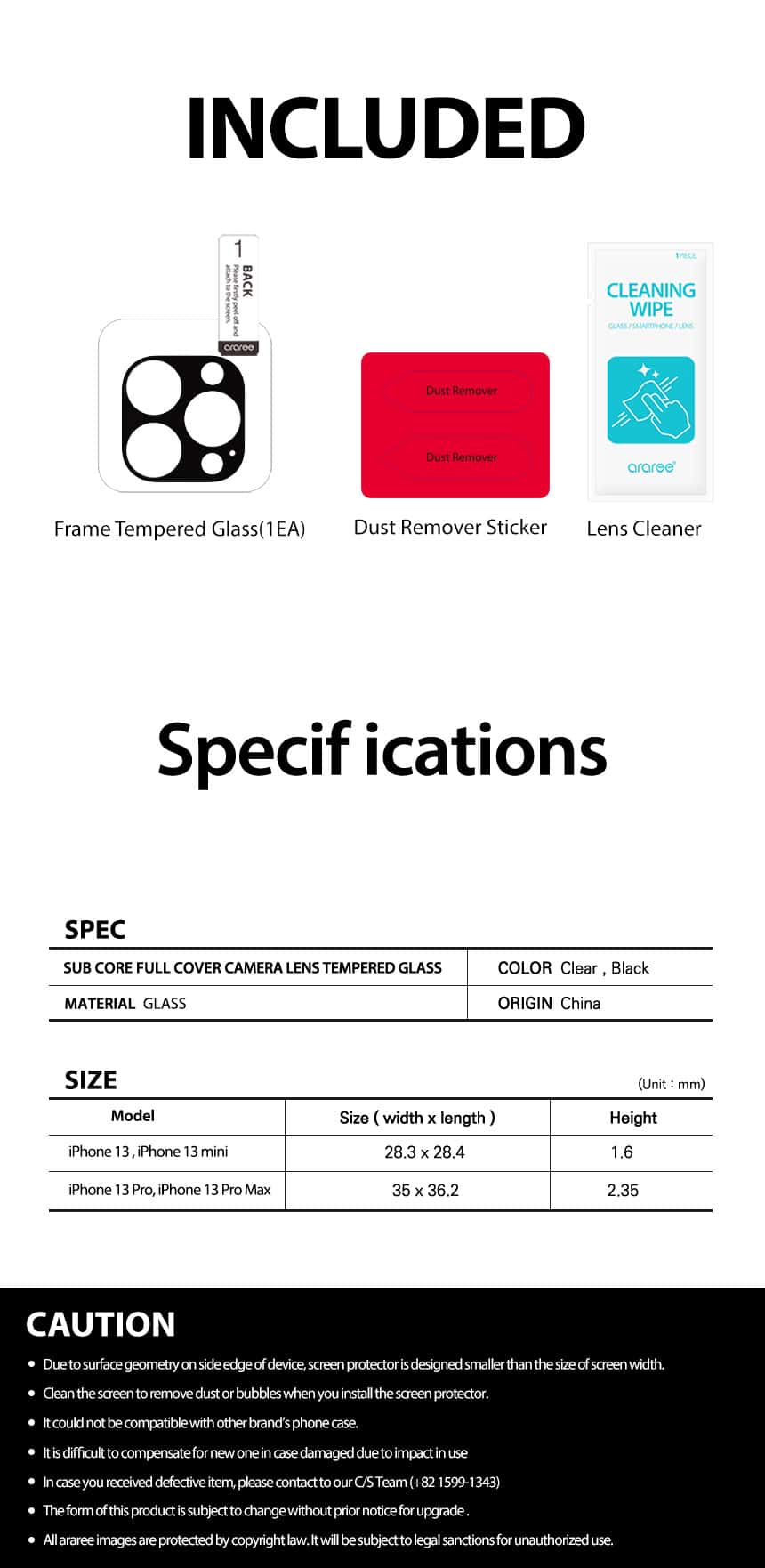 Araree C-Subcore Apple iPhone 13 Mini / 13 / 13 Pro / 13 Pro Max Camera Lens Tempered Glass
