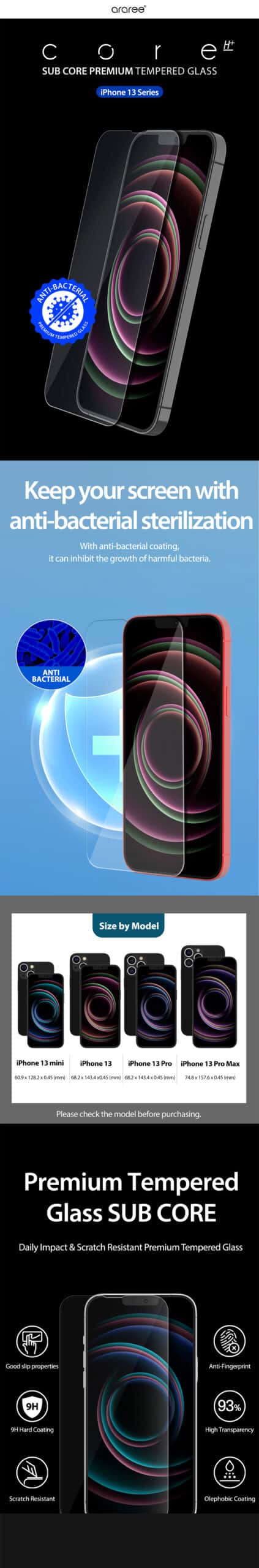 Araree Sub Core Apple iPhone 13 Series Premium Tempered Glass