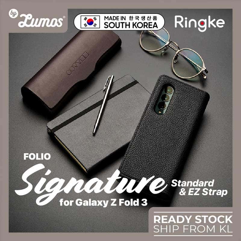 RINGKE FOLIO SIGNATURE Standard & EZ Strap For Samsung Galaxy Z Fold 3 Inclusive Edge Drop Protection Case Casing