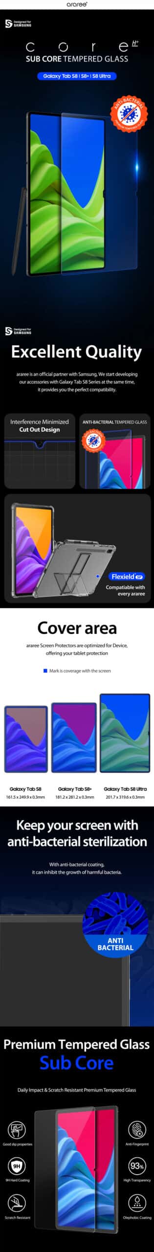 ARAREE SUBCORE Samsung Galaxy Tab S8 / S8 Plus / S8 Ultra Tempered Glass