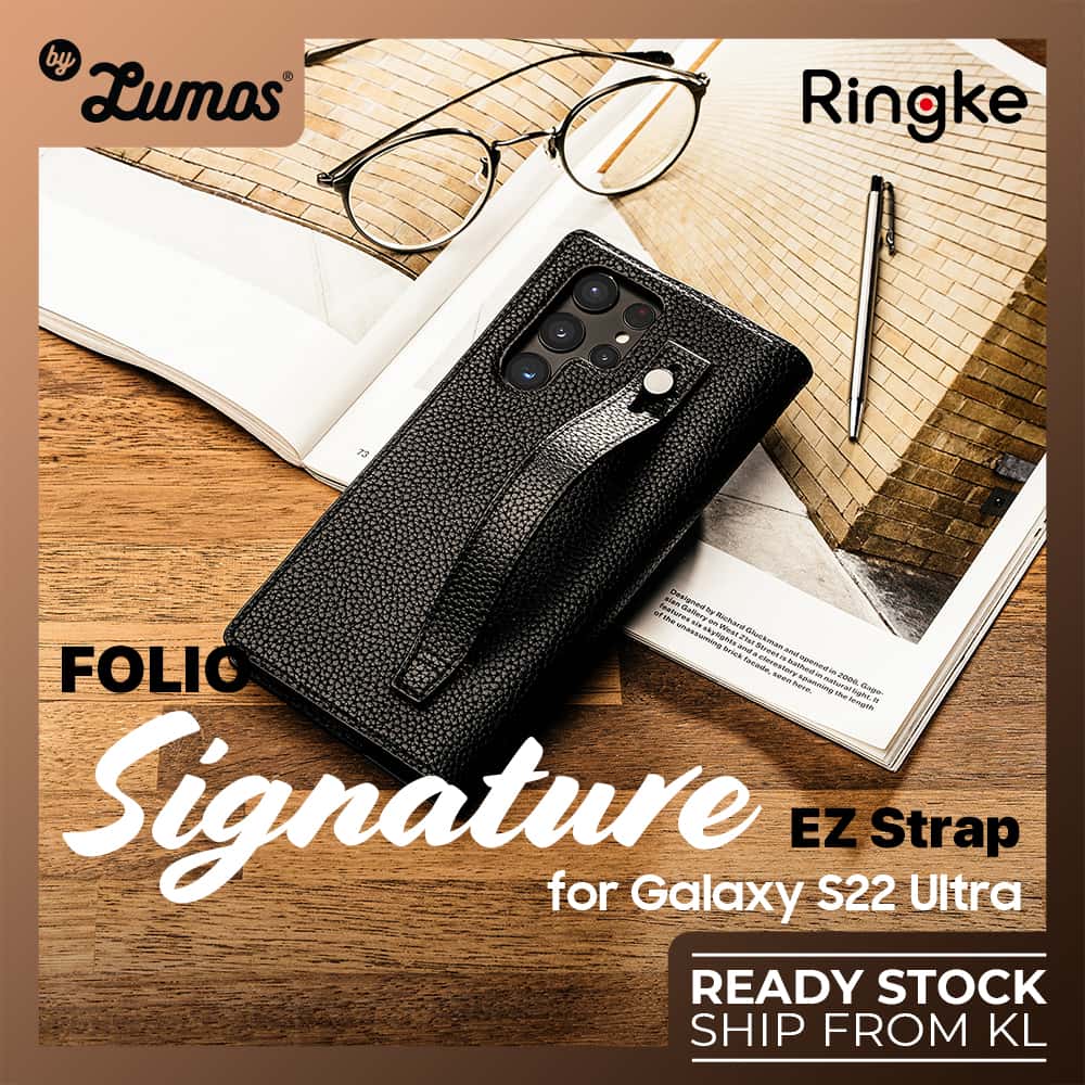 RINGKE FOLIO SIGNATURE EZ STRAP For Samsung Galaxy S22 Ultra Inclusive Edge Drop Protection Case