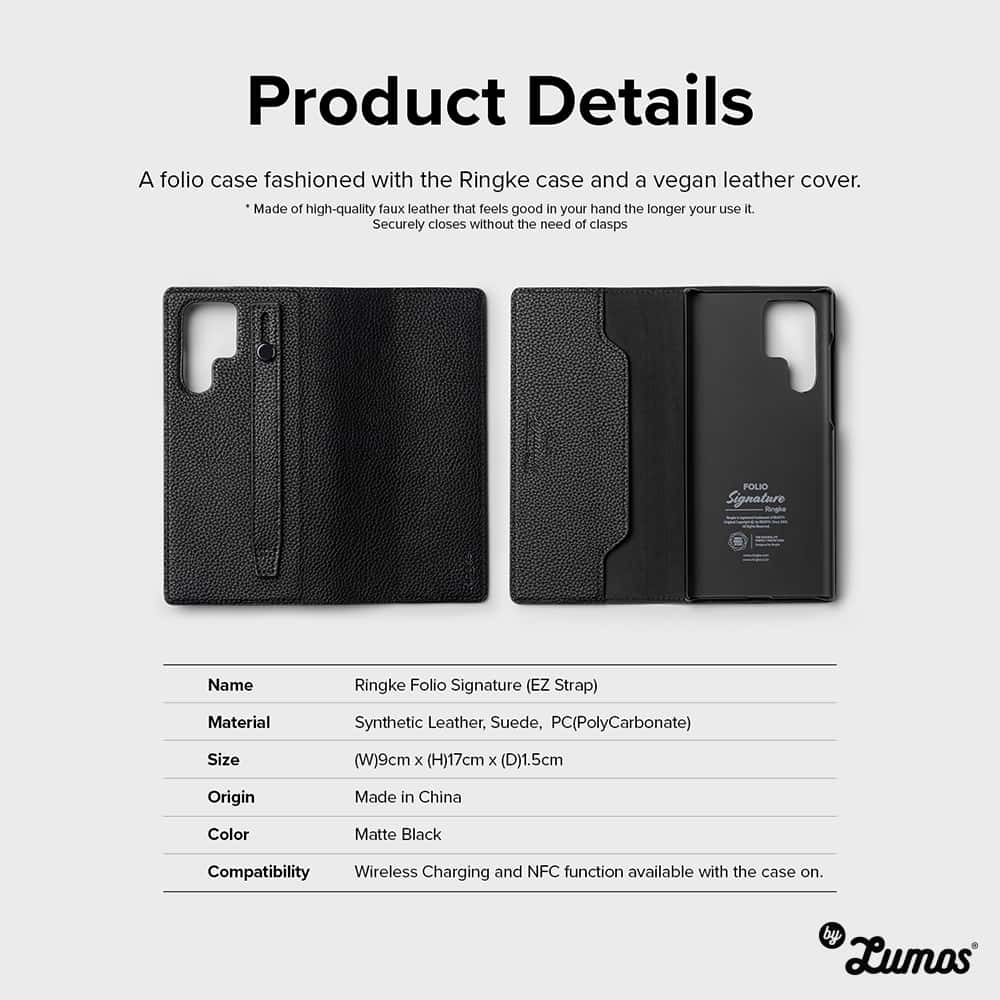 RINGKE FOLIO SIGNATURE EZ STRAP For Samsung Galaxy S22 Ultra Inclusive Edge Drop Protection Case