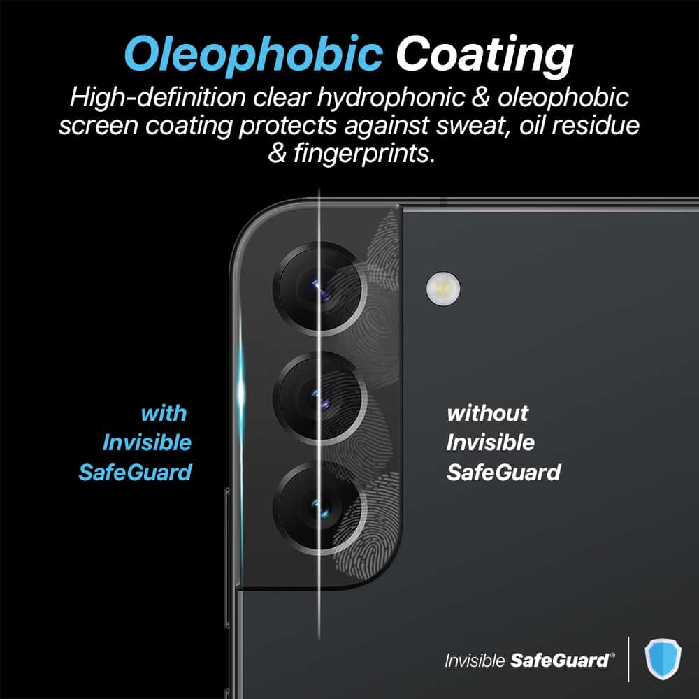 INVISIBLE SAFEGUARD Samsung Galaxy S22 / S22 Plus Clear or Black Camera Lens Tempered Glass Protector