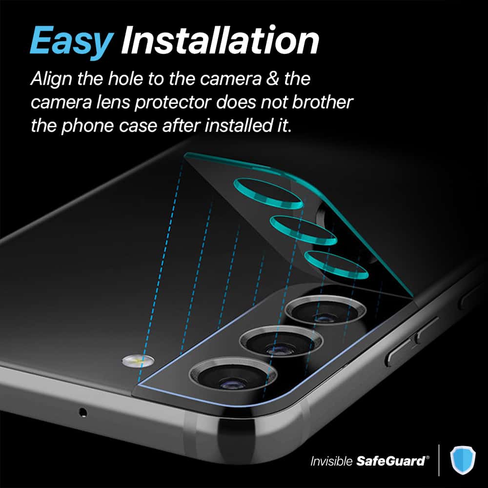 INVISIBLE SAFEGUARD Samsung Galaxy S22 / S22 Plus Clear or Black Camera Lens Tempered Glass Protector