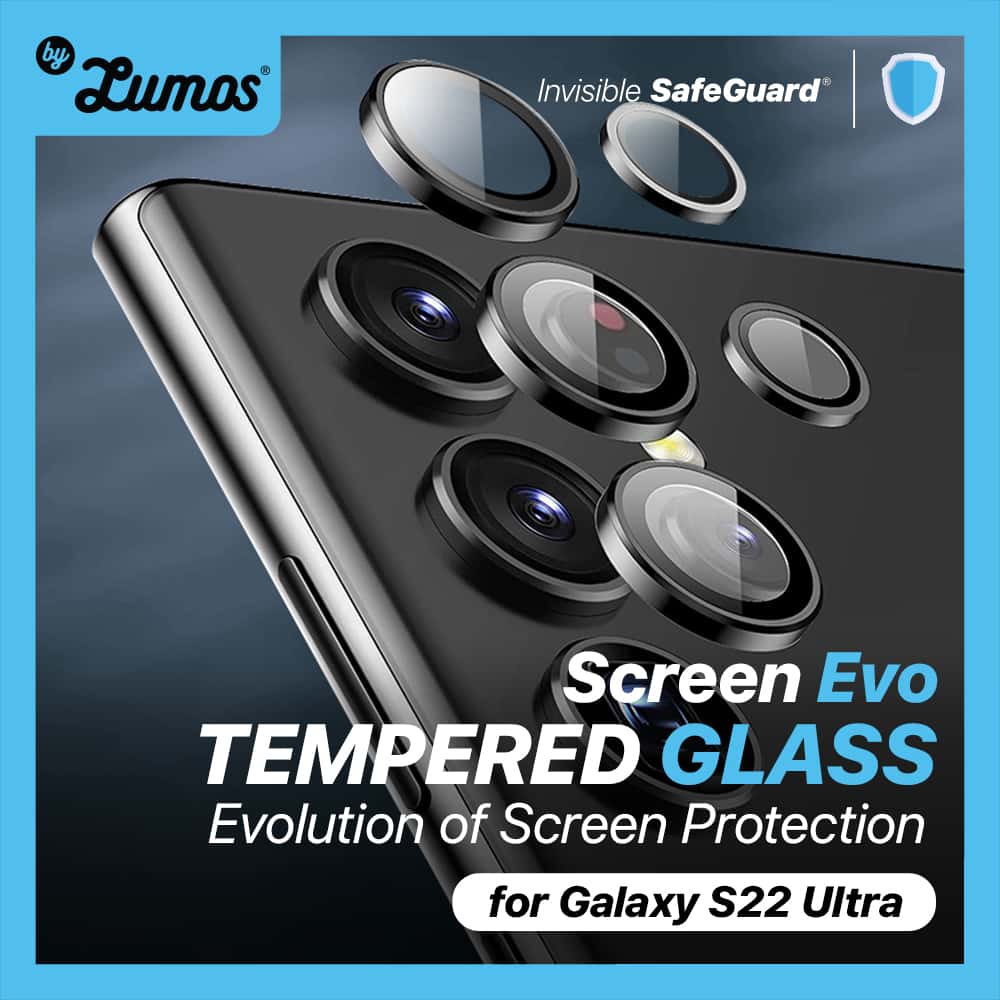 INVISIBLE SAFEGUARD Samsung Galaxy S22 Ultra 3D Black Camera Lens Tempered Glass Protector