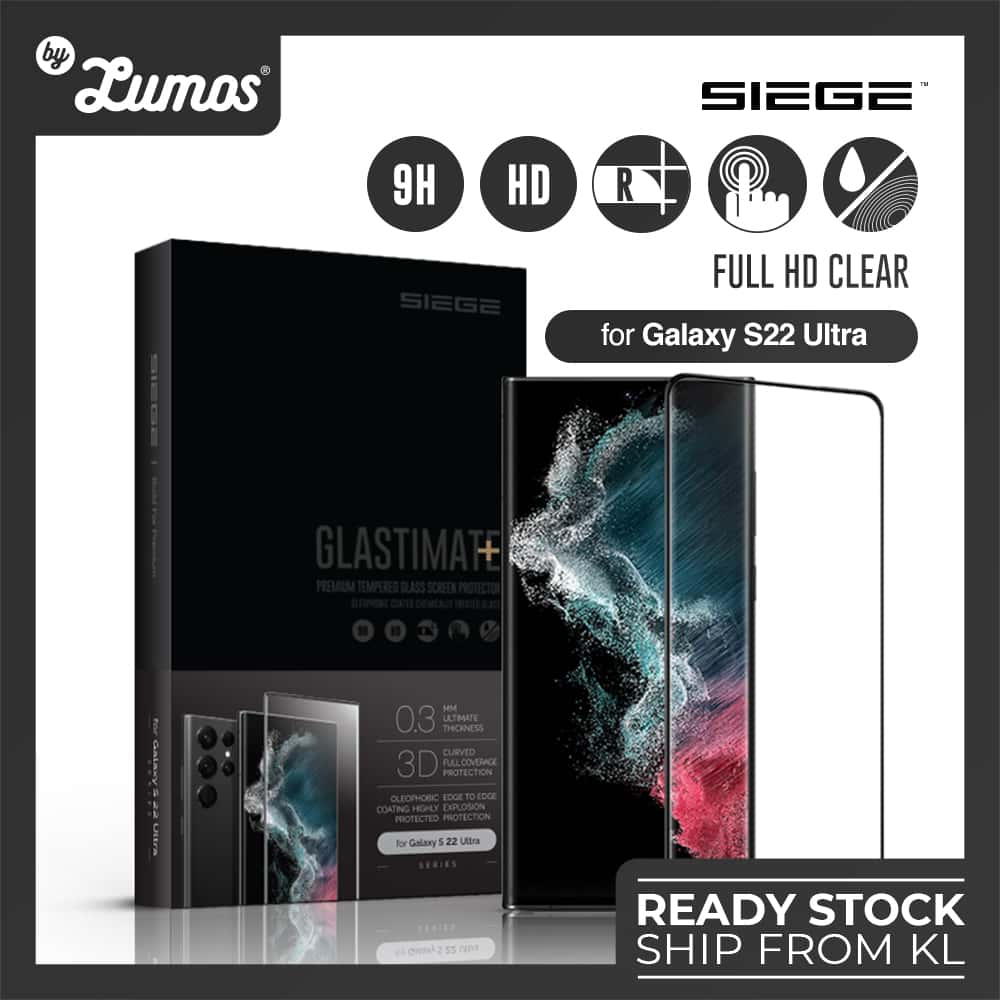 SIEGE GLASTIMATE Samsung Galaxy S22 Ultra Clear Full Coverage Protection Tempered Glass Screen Protector