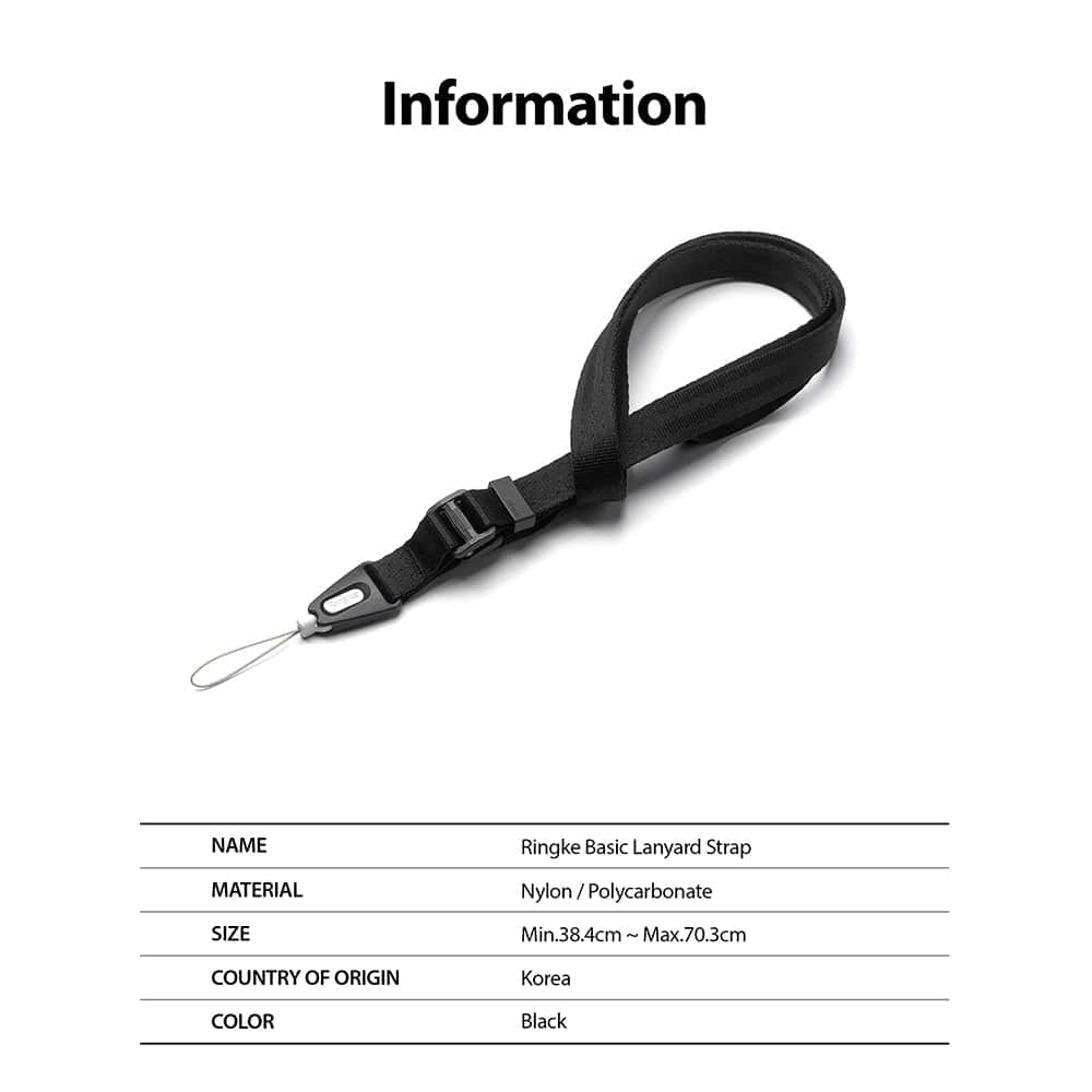 RINGKE LANYARD STRAP For Smart Device Cell Phone Cases, Keys, Cameras – Black