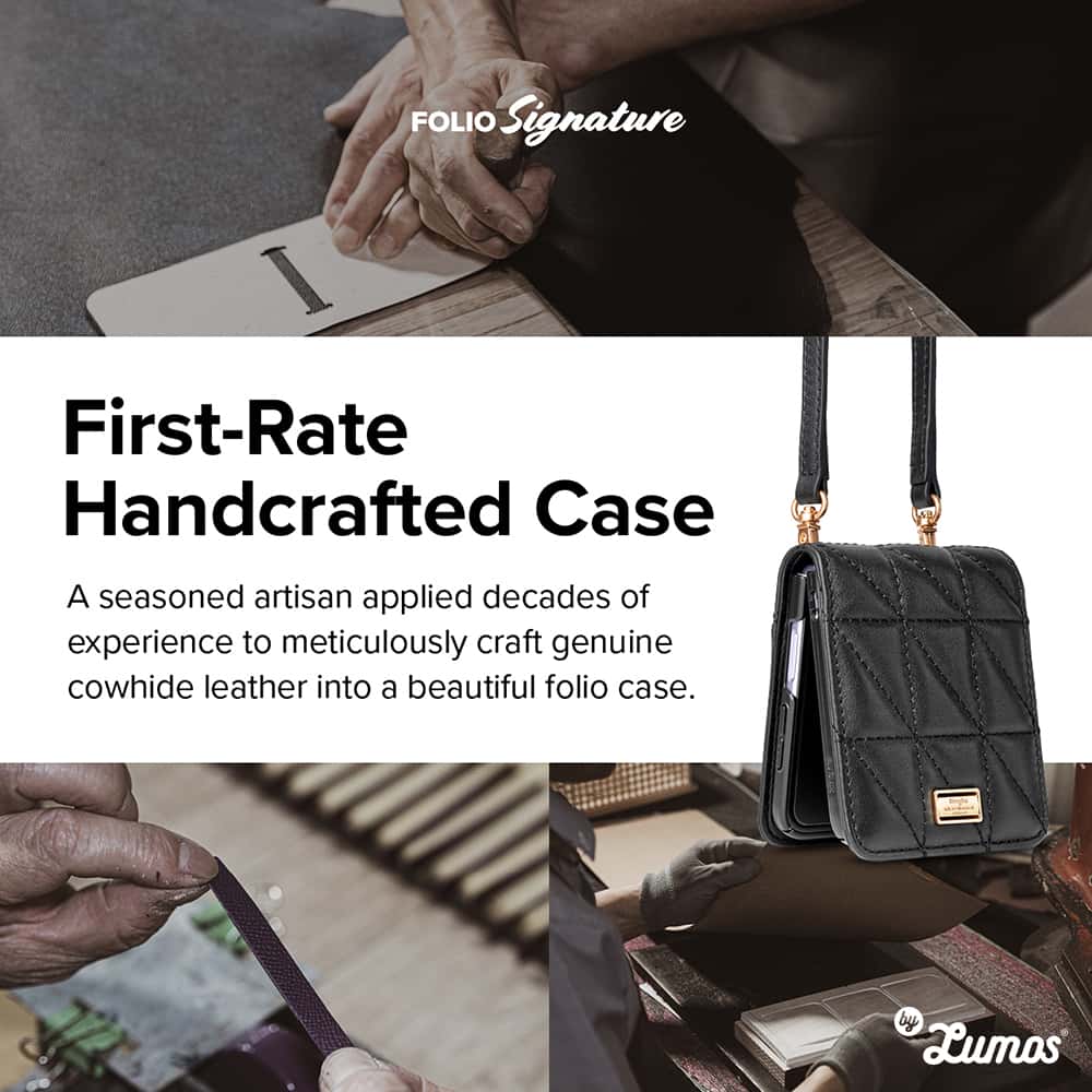 RINGKE FOLIO SIGNATURE QUILTED For Samsung Galaxy Z Flip 3 Protective Chain Strap Styling Phone Case – Black