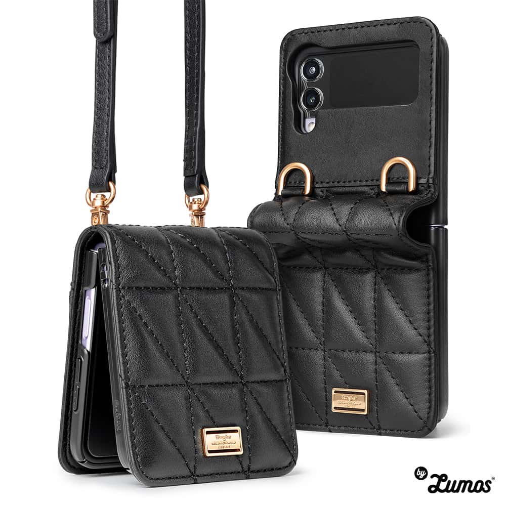 RINGKE FOLIO SIGNATURE QUILTED For Samsung Galaxy Z Flip 3 Protective Chain Strap Styling Phone Case – Black