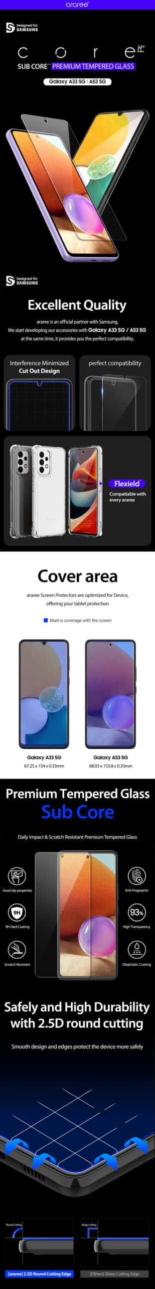 ARAREE SUBCORE Samsung Galaxy A13 / A23 / A33 5G / A53 5G Full HD Tempered Glass