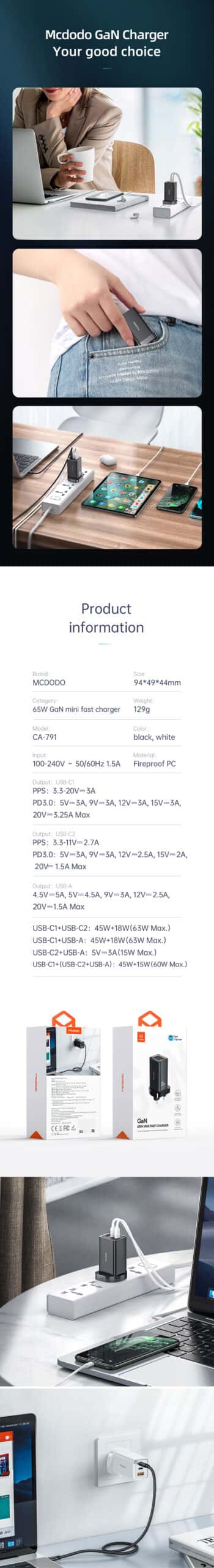 MCDODO CH-7910 65W High Power Ultra Small Size Subvert Tradition GaN Black Technology Fast Charger