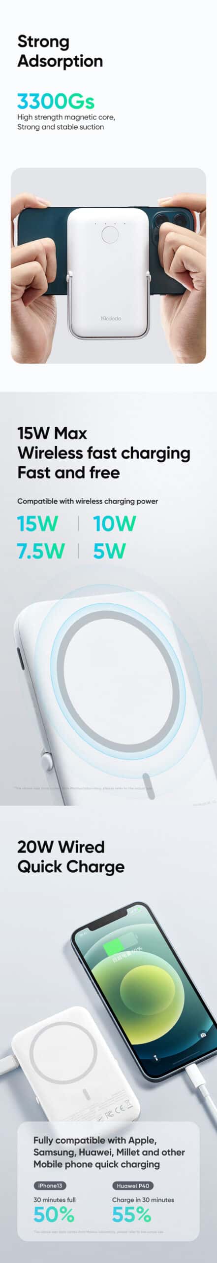 MCDODO MC-705 ULTRA SLIM MAGSAFE PD 20W POWER BANK WITH PHONE HOLDER 5000MAH