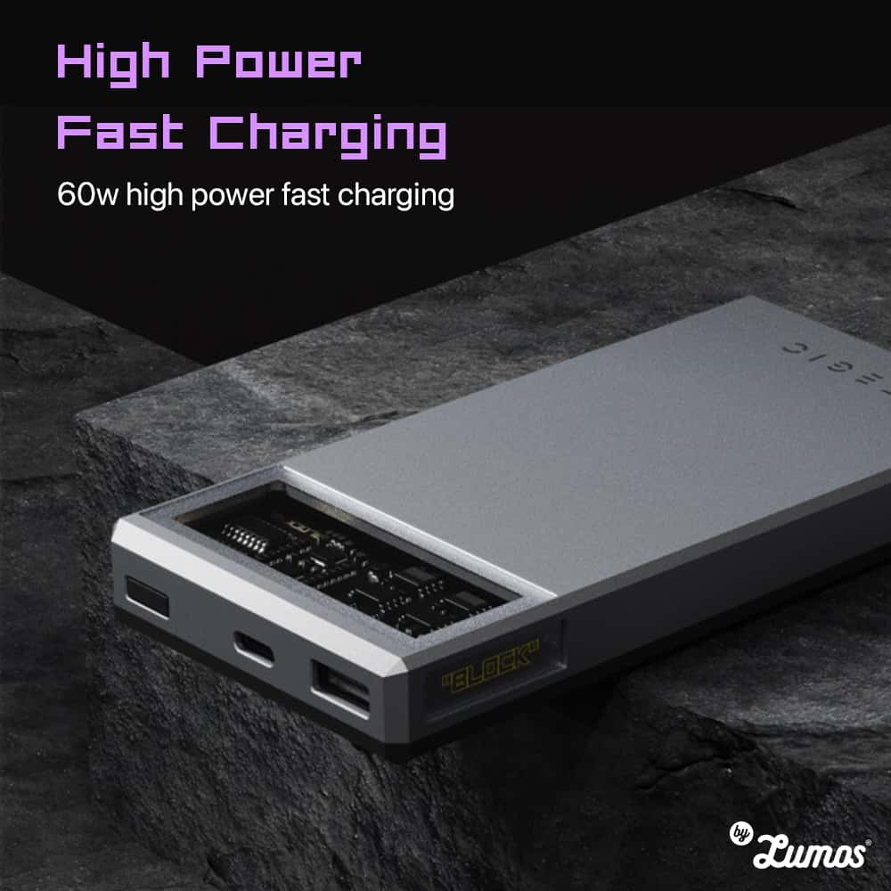 TEGIC BLOCK 60|60W Fast Charge In and Out 15000 mAh USB-A and USB-C High Power Fast Charging Power Bank
