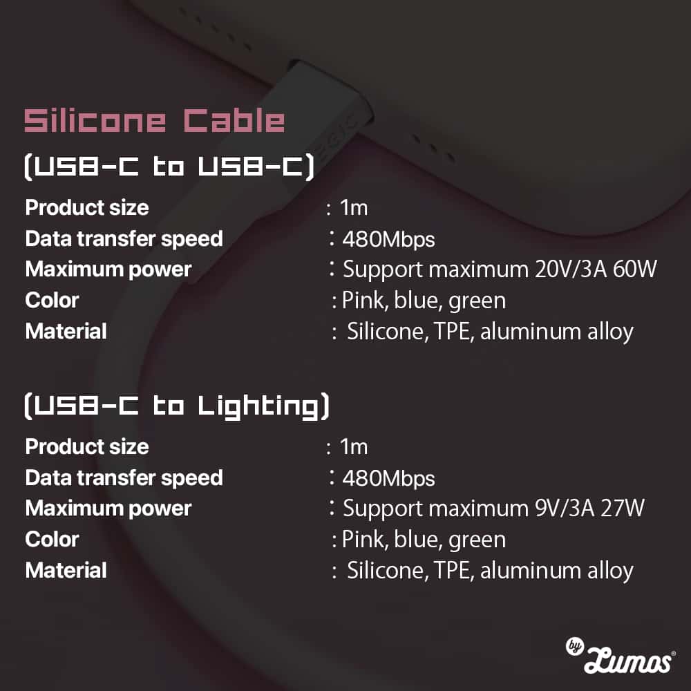TEGIC SILICONE USB FAST CHARGING CABLE Fast Charger Type C To Type C and Type C To Lightning 1M Long