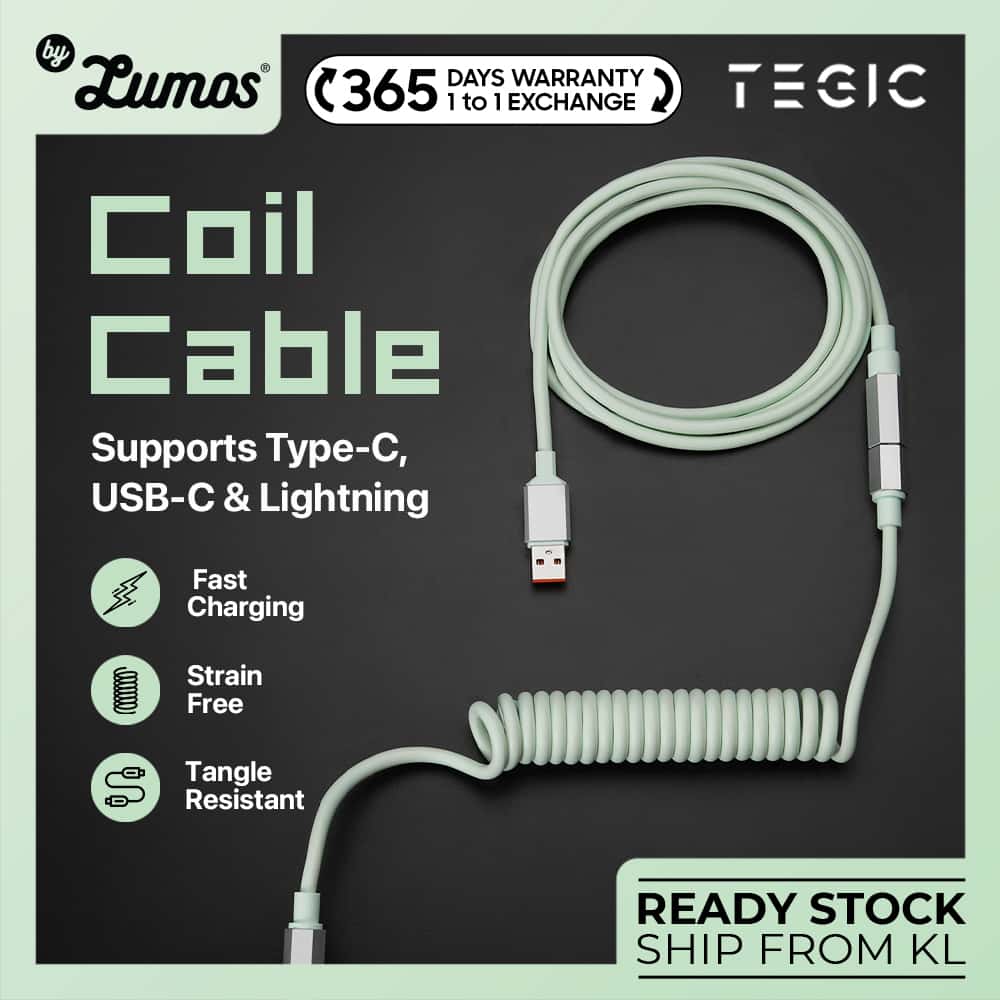 TEGIC COIL USB FAST CHARGING CABLE Fast Charger USB-C To USB-C 100W, USB-C To Lightning 27W, Cable 1.8M Long