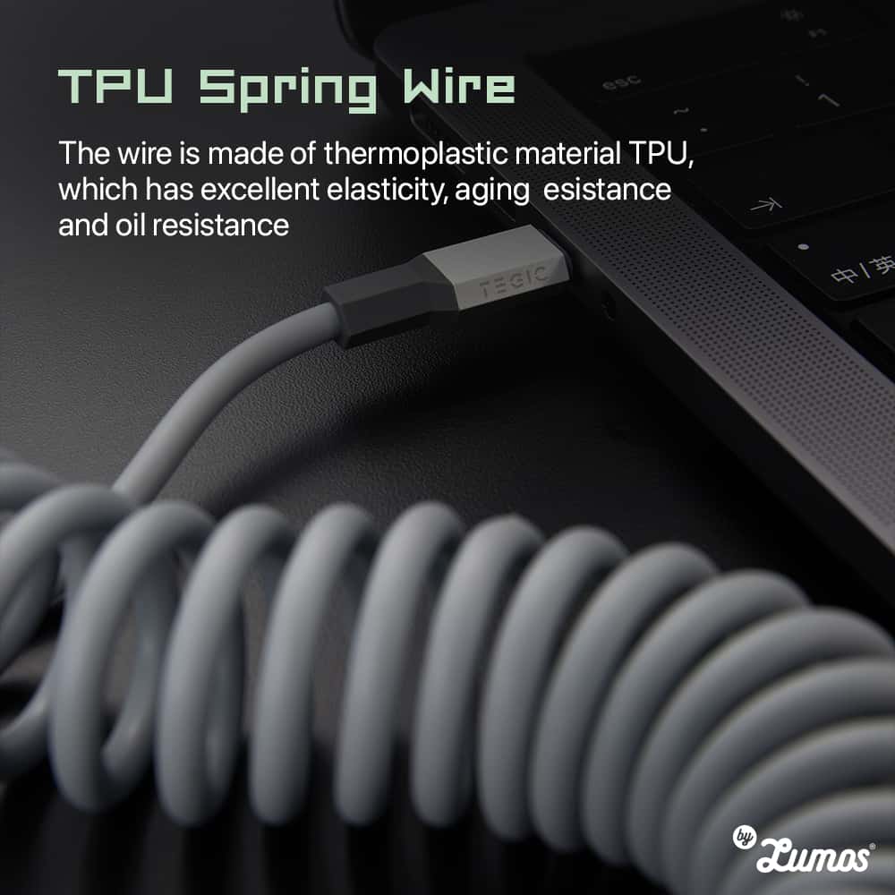 TEGIC COIL USB FAST CHARGING CABLE Fast Charger USB-C To USB-C 100W, USB-C To Lightning 27W, Cable 1.8M Long