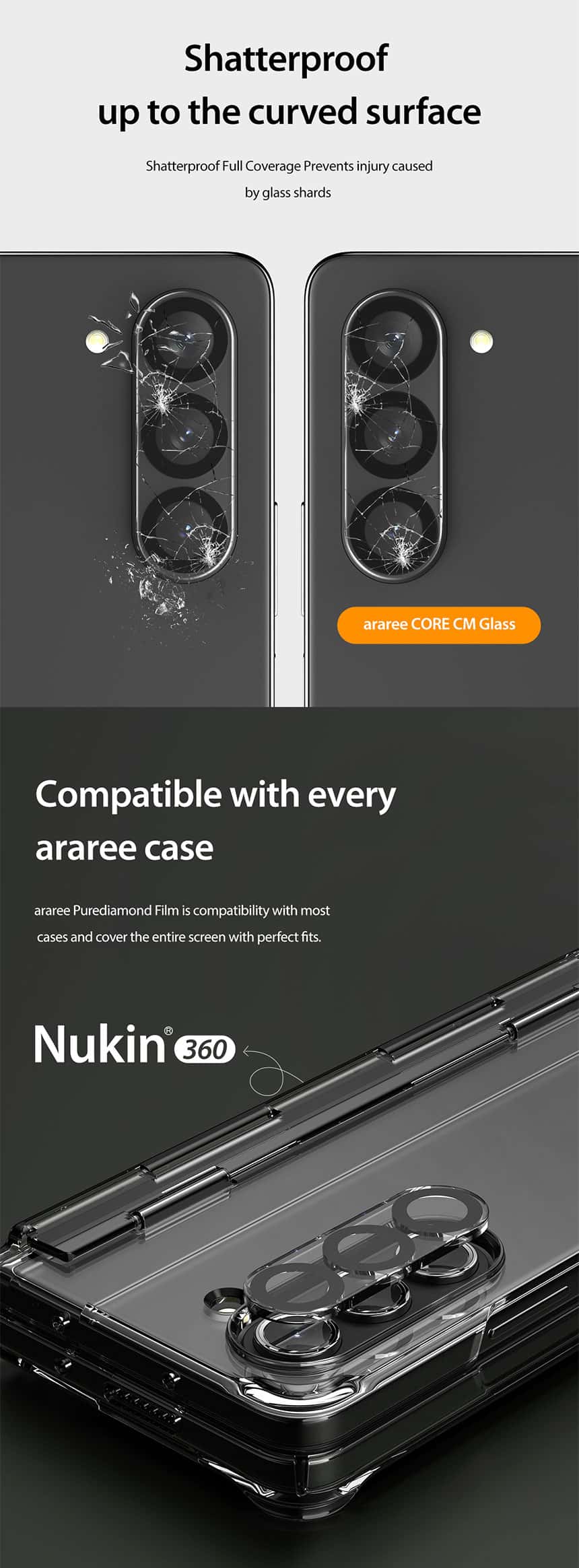 ARAREE CORE CM SAMSUNG GALAXY Z FOLD 5 FULL COVER CAMERA LENS TEMPERED GLASS