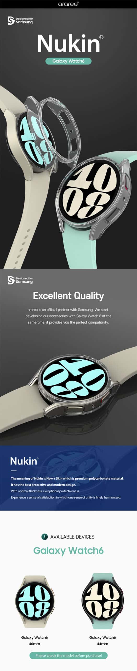 ARAREE NUKIN SERIES Samsung Galaxy Watch 6 (40 / 44 Mm) Full Protection Hard Cover Case