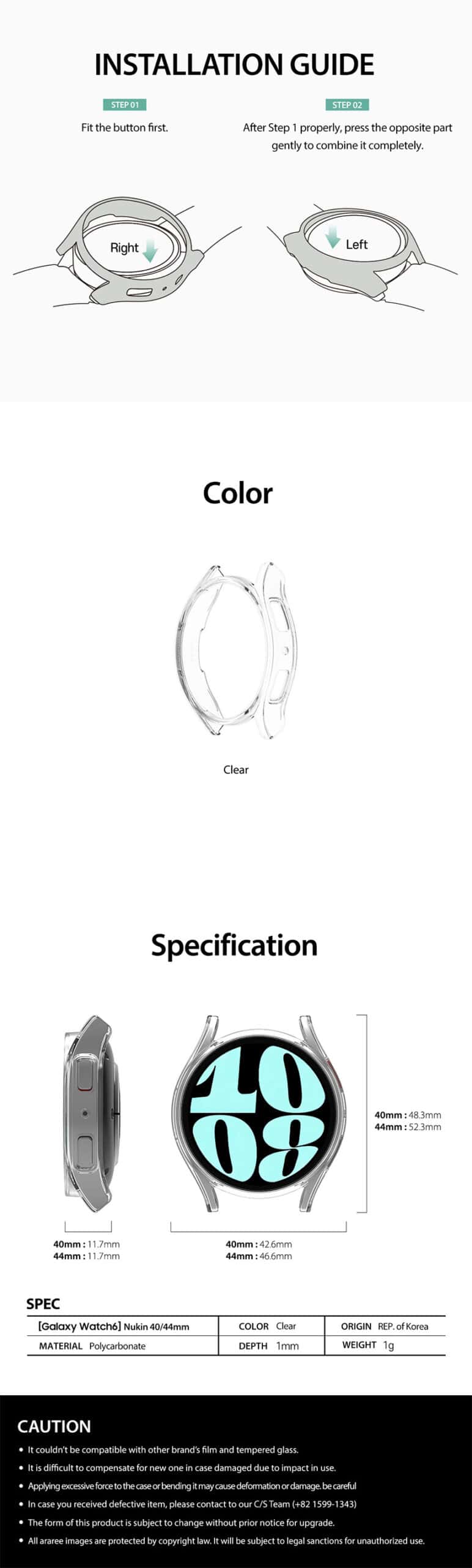 ARAREE NUKIN SERIES Samsung Galaxy Watch 6 (40 / 44 Mm) Full Protection Hard Cover Case