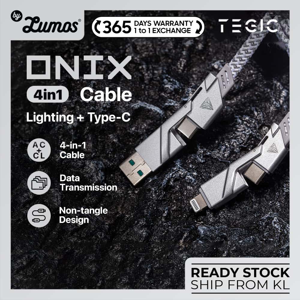 TEGIC ONIX 5.0 PRO 4 IN 1 CHARGING CABLE USB to C, USB to L, C to L, C to C Multi-Protocol Fast Charging Non-Tangle Design