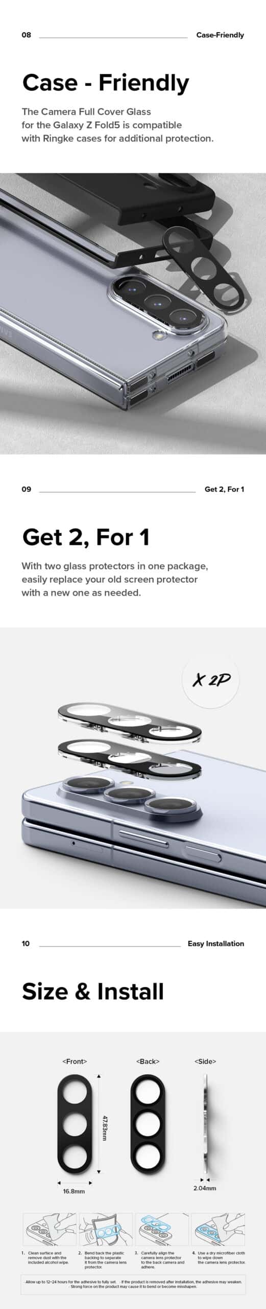 RINGKE Full Cover Camera For Samsung Galaxy Z Fold 5 Camera Lens Protector Glass 2 Pcs
