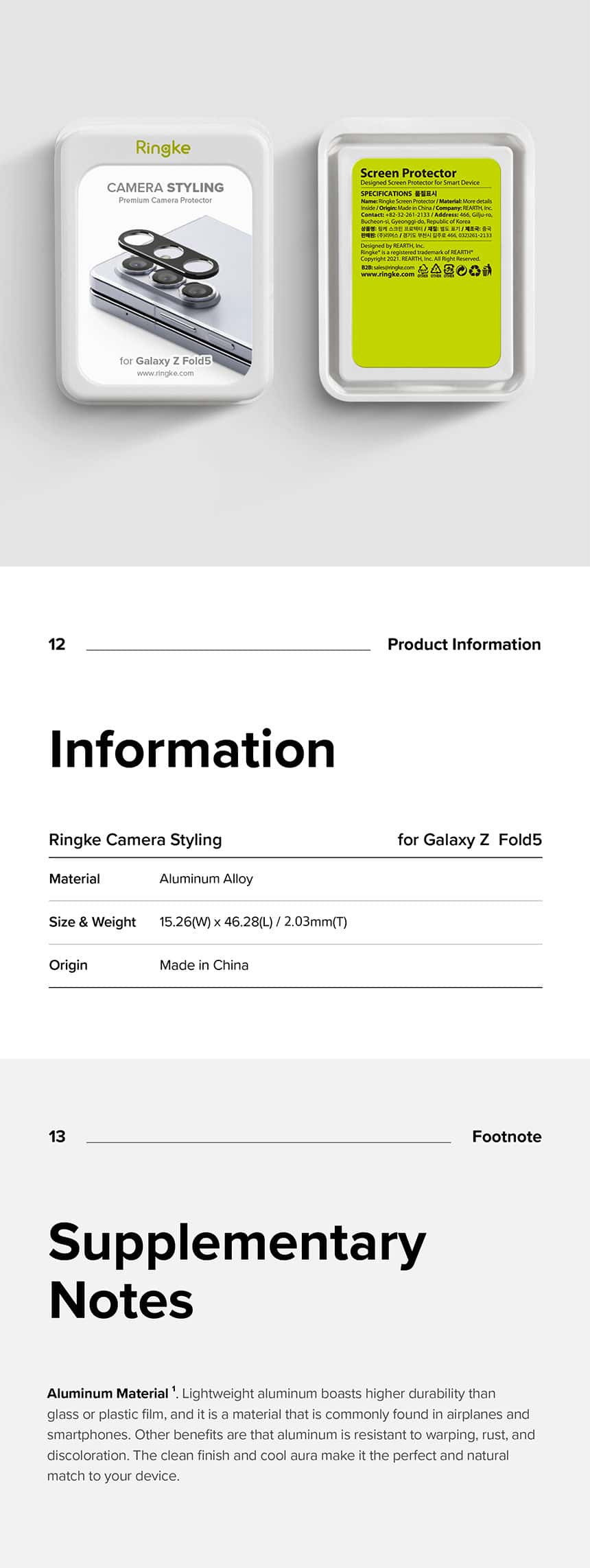 RINGKE CAMERA STYLING Samsung Galaxy Z Fold 5 Aluminum Frame Lens Protector