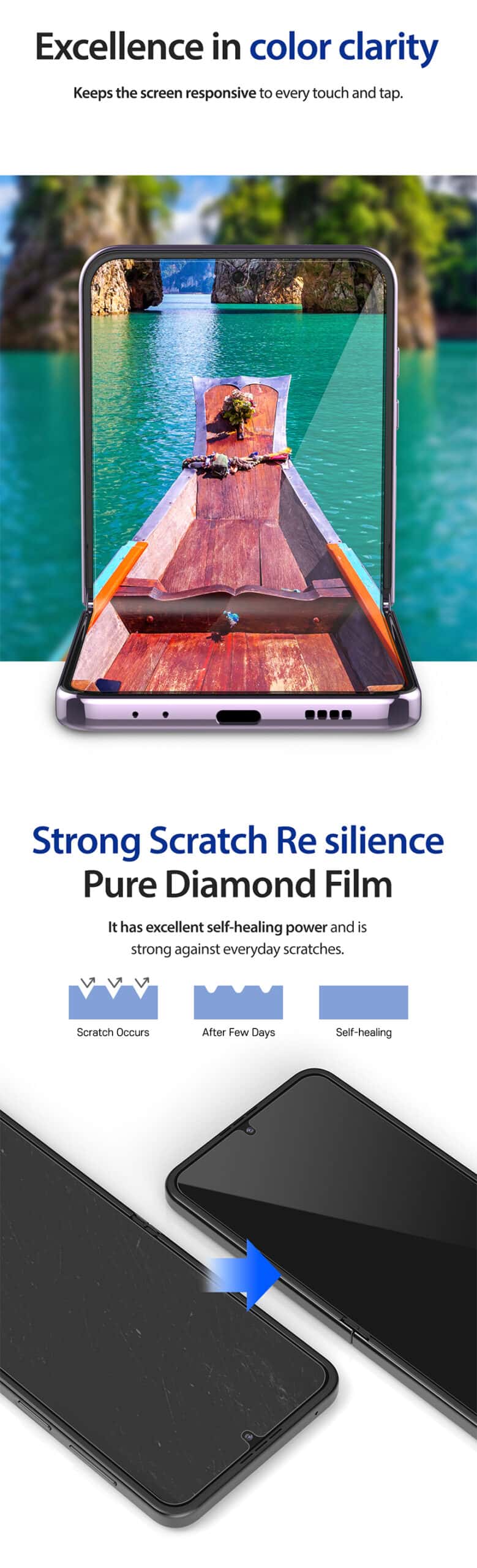 ARAREE PURE DIAMOND 2PCS Samsung Galaxy Z Flip 4/Galaxy Z Flip 5 Screen Protector No Rainbow