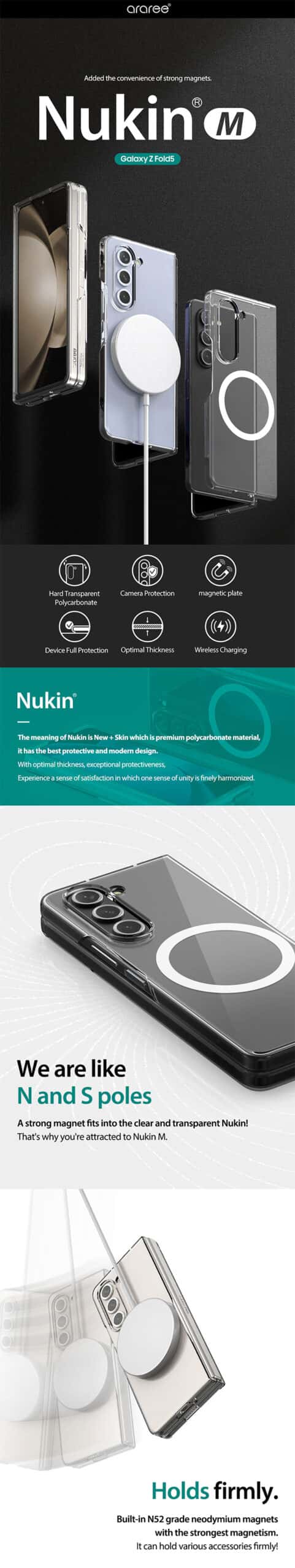 ARAREE SAMSUNG GALAXY Z FOLD 5 NUKIN M SERIES Simple Slim Transparent Full Cover Protective Case