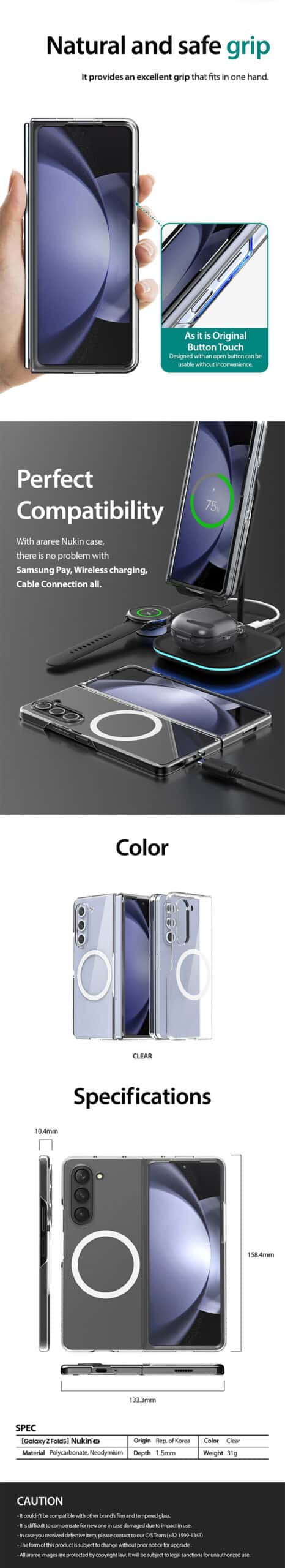ARAREE SAMSUNG GALAXY Z FOLD 5 NUKIN M SERIES Simple Slim Transparent Full Cover Protective Case