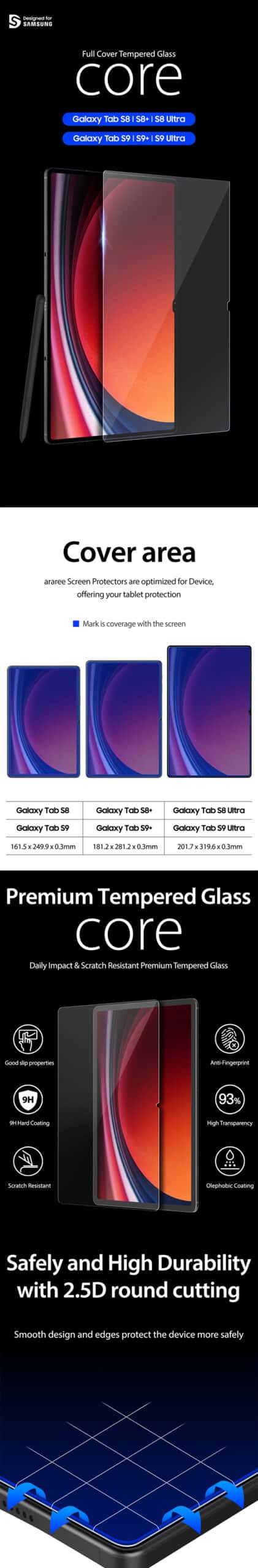 ARAREE Subcore Samsung Galaxy Tab S9 / S9 Plus / S9 Ultra Tempered Glass